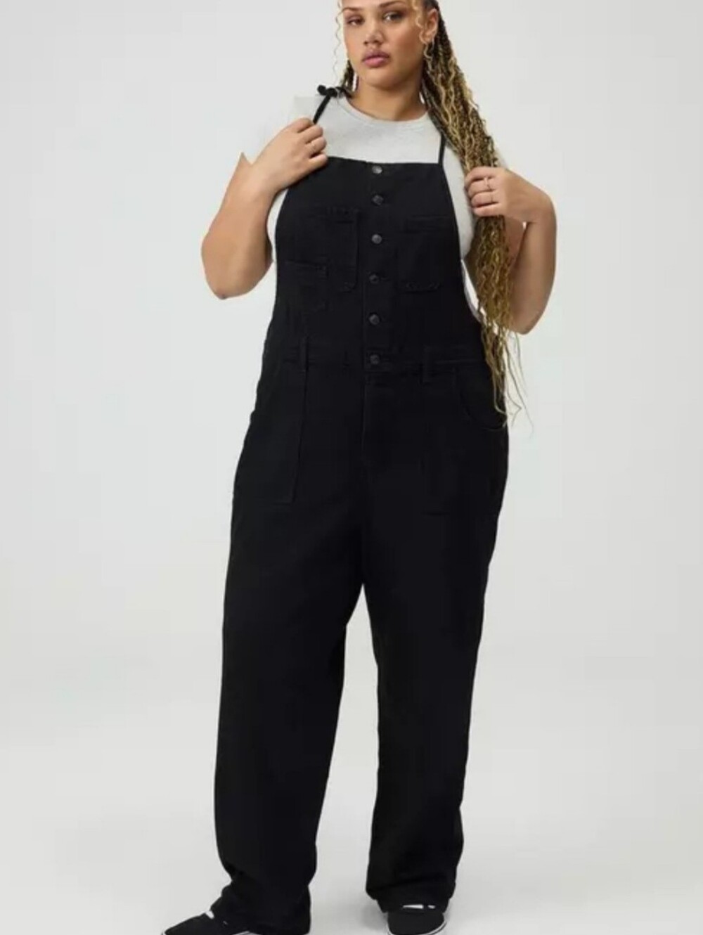 Torrid Button Front Black Denim Overalls Tie Straps Size 16 Regular
